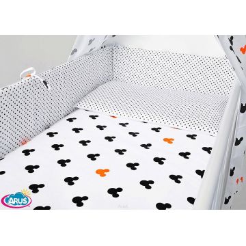 Lenjerie patut 3 piese cu protectie laterala si doua fete Black Orange Mouse