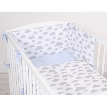 Lenjerie patut 3 piese cu protectie laterala si doua fete Clouds Gray Blue