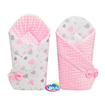 Paturica de infasat nou-nascut cu doua fete 80x80 cm Minky Pink Hearts