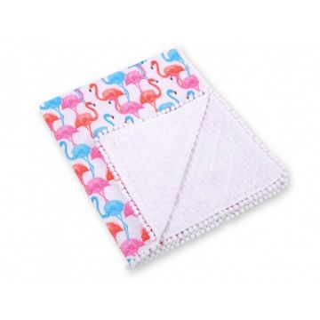 Paturica din bumbac cu doua fete 90x75 cm Minky Flamingo