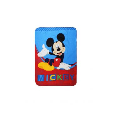 Paturica fleece, Mickey Mouse, albastra cu rosu, 100 x 140 cm