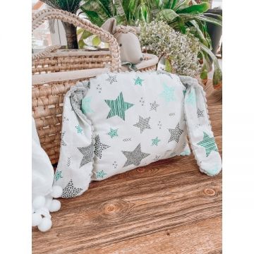 Pernuta bebelusi cu urechi Dog Minky gray + Mint stars 30x35 cm