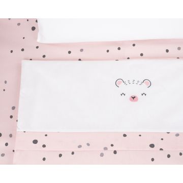 Set lenjerie patut 5piese KikkaBoo cu broderie Mini Cot Bear with me Pink 80x50 cm