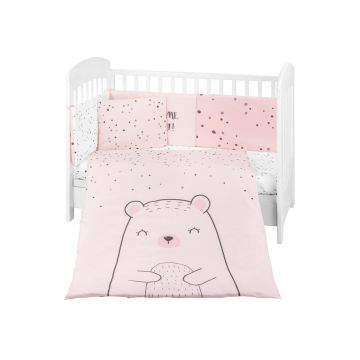 Set lenjerie patut KikkaBoo cu 6 piese si protectie laterala din burete 120x60 cm Bear with me Pink