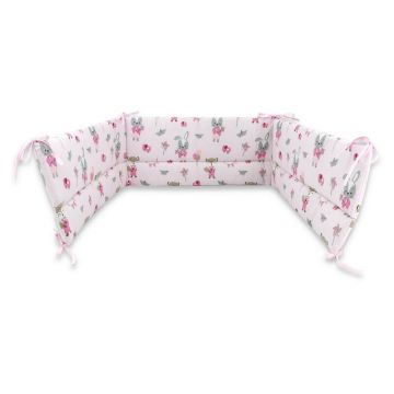 Aparatoare pentru patut Qmini din bumbac 180x30 cm cu panglici Fox and Rabbit Pink