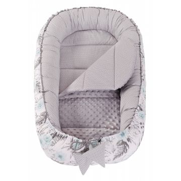 Babynest 2 in 1 din bumbac Minky Flowers Blue