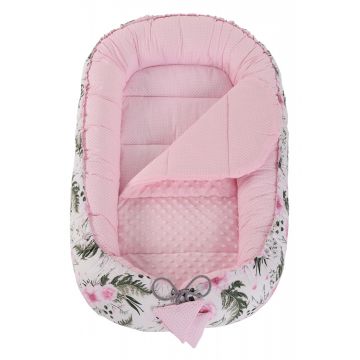 Babynest 2 in 1 din bumbac Minky Flowers Light Pink