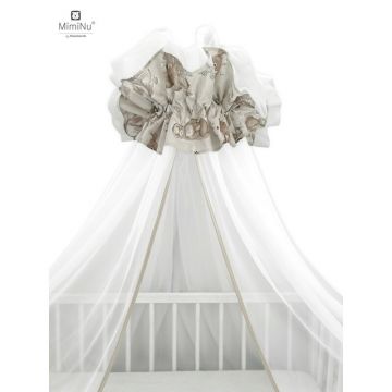 Baldachin mare MimiNu din tull cu funda din bumbac 400x170 cm Calm Forest Beige