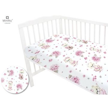 Cearceaf cu elastic MimiNu pentru patut 120X60 cm din bumbac Pink Balerina