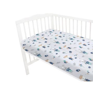 Cearceaf cu elastic Qmini pentru patut 140X70 cm din bumbac Fox and Rabbit Blue