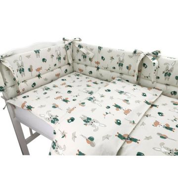 Lenjerie patut 3 piese cu protectie laterala Qmini 120x60 cm Fox and Rabbit Beige