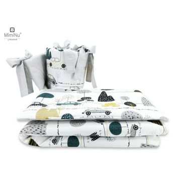 Lenjerie patut cu 4 piese MimiNu din bumbac cu protectii laterale 120x60 cm Childrens Journey Grey