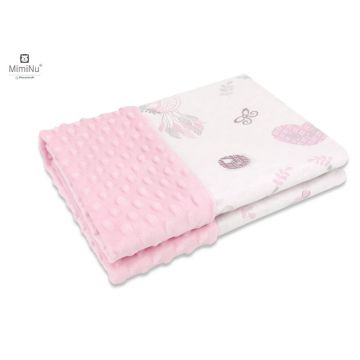 Paturica pufoasa cu doua fete tesatura minky si bumbac 75x100 cm Baby Shower Pink