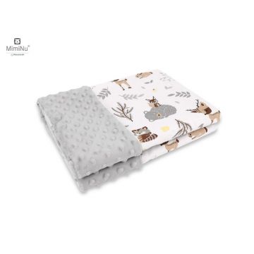 Paturica pufoasa cu doua fete tesatura minky si bumbac 75x100 cm Forest Friends Beige