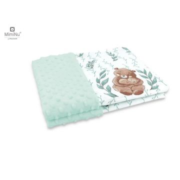 Paturica pufoasa cu doua fete tesatura minky si bumbac 75x100 cm Lulu Natural