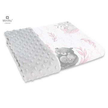 Paturica pufoasa cu doua fete tesatura minky si bumbac 75x100 cm Lulu Rose