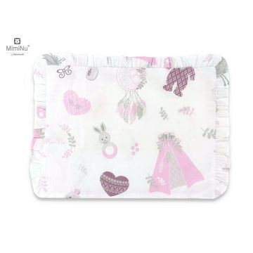 Perna clasica de dormit cu volanas cu husa detasabila cu fermoar din bumbac pentru patut carucior balansoar 30x40 cm Baby Shower Pink MimiNu