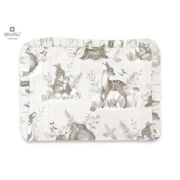 Perna clasica de dormit cu volanas cu husa detasabila cu fermoar din bumbac pentru patut carucior balansoar 30x40 cm Calm Forest Beige MimiNu