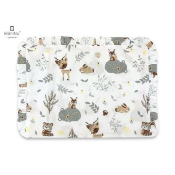 Perna clasica de dormit cu volanas cu husa detasabila cu fermoar din bumbac pentru patut carucior balansoar 30x40 cm Forest Friends Beige MimiNu