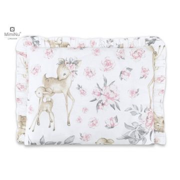 Perna clasica de dormit cu volanas cu husa detasabila cu fermoar din bumbac pentru patut carucior balansoar 30x40 cm Sweet Deer Pink MimiNu