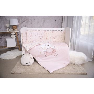 Set lenjerie pat Smile bumbac ranforce Pink Ballerina Bear 60 x 120 cm