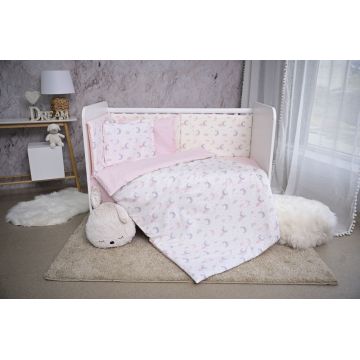 Set lenjerie pat Smile bumbac ranforce Pink Moons Stars 60 x 120 cm