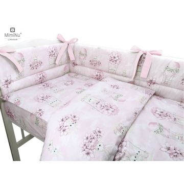 Set lenjerie patut 5 piese cu pilota si perna din bumbac pentru patut 120x60 cm awesome bunnies MimiNu