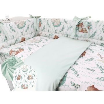 Set lenjerie patut 5 piese cu pilota si perna din bumbac pentru patut 120x60 cm lulu natural MimiNu