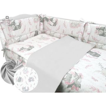 Set lenjerie patut 5 piese cu pilota si perna din bumbac pentru patut 120x60 cm lulu rose MimiNu