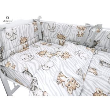 Set lenjerie patut 5 piese cu pilota si perna din bumbac pentru patut 120x60 cm safari natural MimiNu