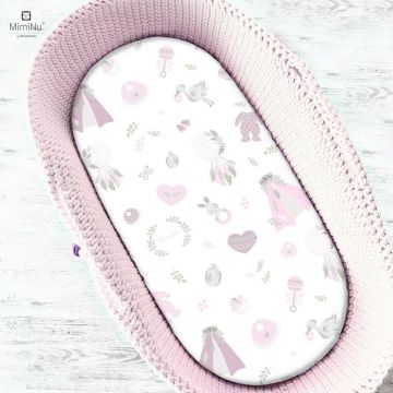 Cearceaf cu elastic Miminu pentru landou 80x35 cm din bumbac Baby Shower Pink