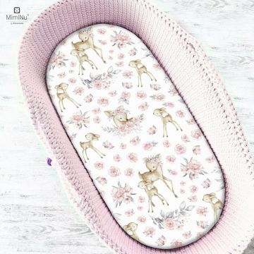 Cearceaf cu elastic Miminu pentru landou 80x35 cm din bumbac Sweet Deer Pink