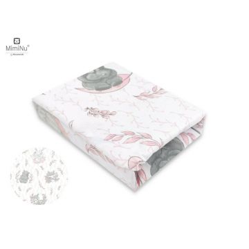 Cearceaf MimiNu cu elastic pentru patut 90x40 cm din bumbac Lulu Rose