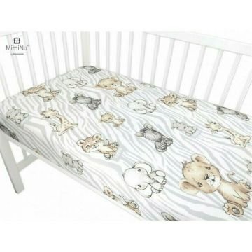 Cearceaf MimiNu cu elastic pentru patut 90x40 cm din bumbac Safari Natural