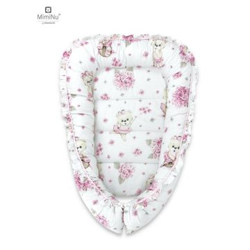 Cosulet bebelus pentru dormit MimiNu Baby Cocoon bumbac 75x55 cm Design Pink Ballerina