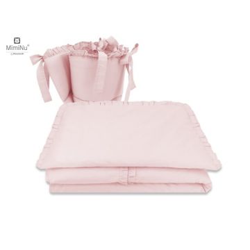 Lenjerie patut cu 4 piese MimiNu din bumbac protectii laterale 120x60 cm Colectia Royal Powder Pink