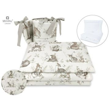 Set lenjerie patut cu 6 piese MimiNu cu pilota si perna din bumbac 120x60 cm Design Calm Forest Beige