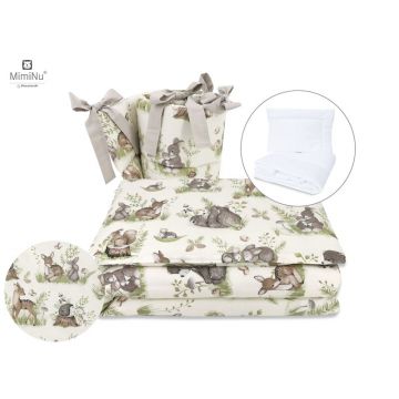 Set lenjerie patut cu 6 piese MimiNu cu pilota si perna din bumbac 120x60 cm Design Calm Forest Natura