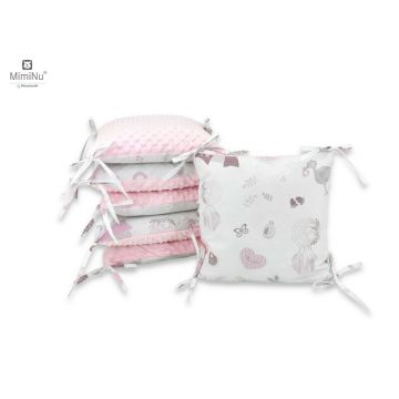 Aparatoare cu 6 pernute modulare cu fermoar pentru patut 120X60 cm Minky Baby Shower Pink MimiNu