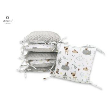 Aparatoare cu 6 pernute modulare cu fermoar pentru patut 120X60 cm Minky Forest Friends Beige MimiNu