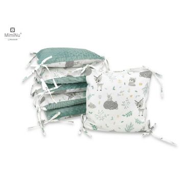 Aparatoare cu 6 pernute modulare cu fermoar pentru patut 120X60 cm Minky Forest Friends Mint MimiNu