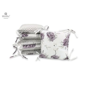 Aparatoare cu 6 pernute modulare cu fermoar pentru patut 120X60 cm Minky Peonie Plum MimiNu