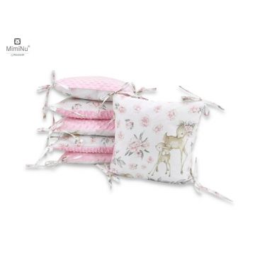 Aparatoare cu 6 pernute modulare cu fermoar pentru patut 120X60 cm Minky Sweet Deer Pink MimiNu