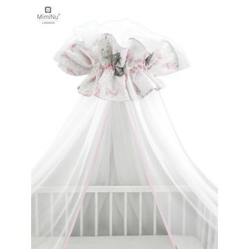 Baldachin mare din tull MimiNu cu funda din bumbac 400x170 cm Lulu Rose