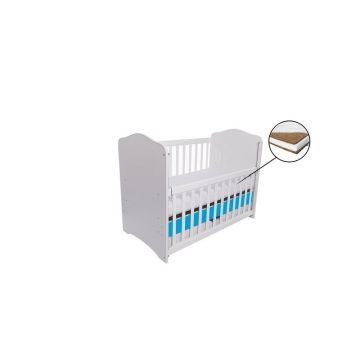 Eurogloria - Patut Como culisant cu sertar Alb, Albastru + saltea cocos 10 cm