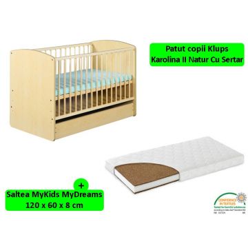 Patut cu sertar Klups Karolina II Natur + Saltea 8 MyKids MyDreams II