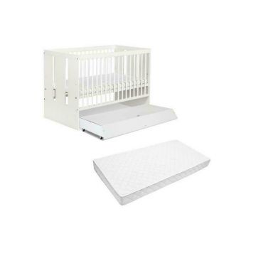 Klups - Patut cu sertar Paula Alb + saltea 10 Mykids confort II
