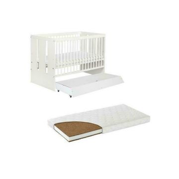 Klups - Patut cu sertar Paula Alb + saltea 10 Mykids mydreams II