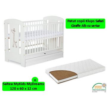 Patut Cu Sertar Klups Safari Giraffe Alb + Saltea 12 MyKids MyDreams II