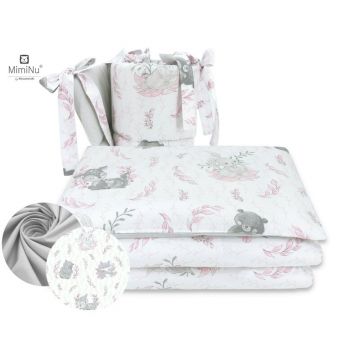 Lenjerie patut 4 piese MimiNu din bumbac cu protectii laterale 120x60 cm Lulu Rose